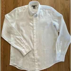 Michael Kors Mens Linen Shirt Large Slim Fit White Button Down Long Sleeve